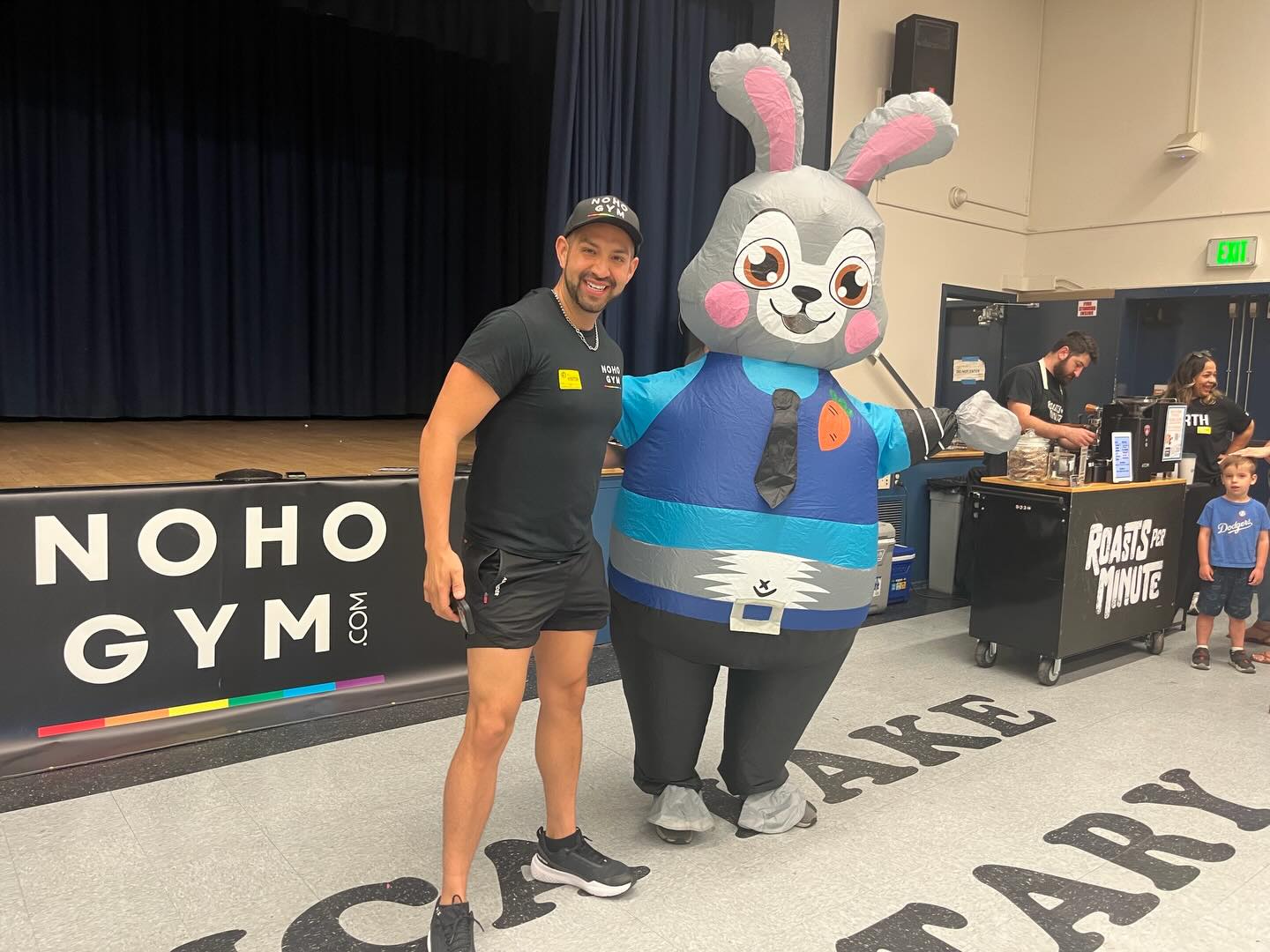 RPM owner with the brand mascot at a Los Angeles pop-up event.